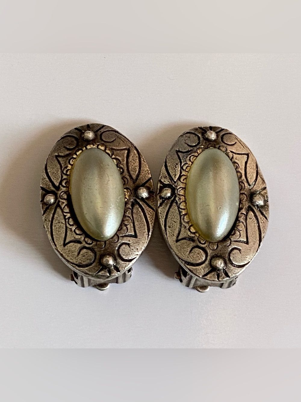 Vintage Sterling silver faux pearl clip on earrings